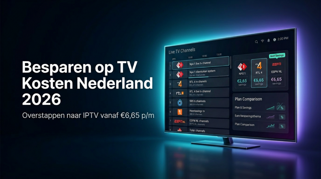 Besparen op tv kosten in Nederland 2026 met IPTV van EliteVieuw op een moderne 4K smart TV